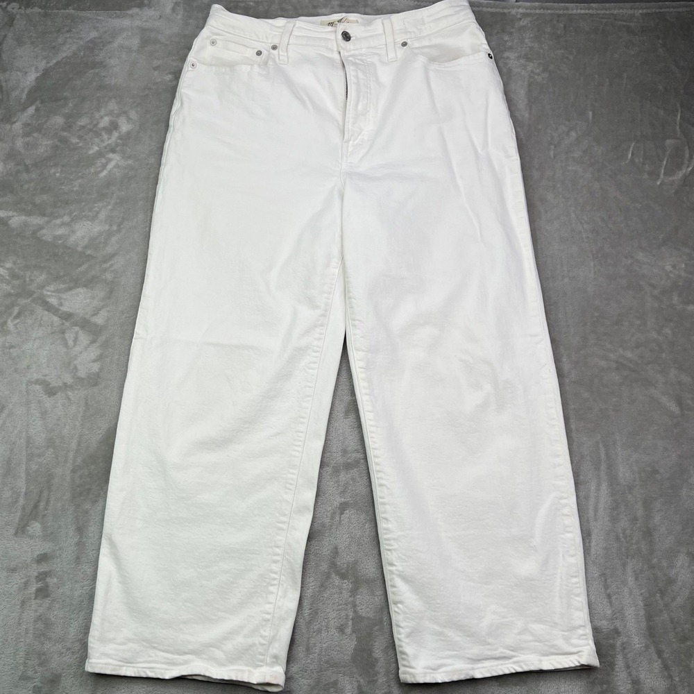 Madewell Perfect Vintage Wide-Leg Crop Jeans Womens 31 White‎ Stretch High Rise